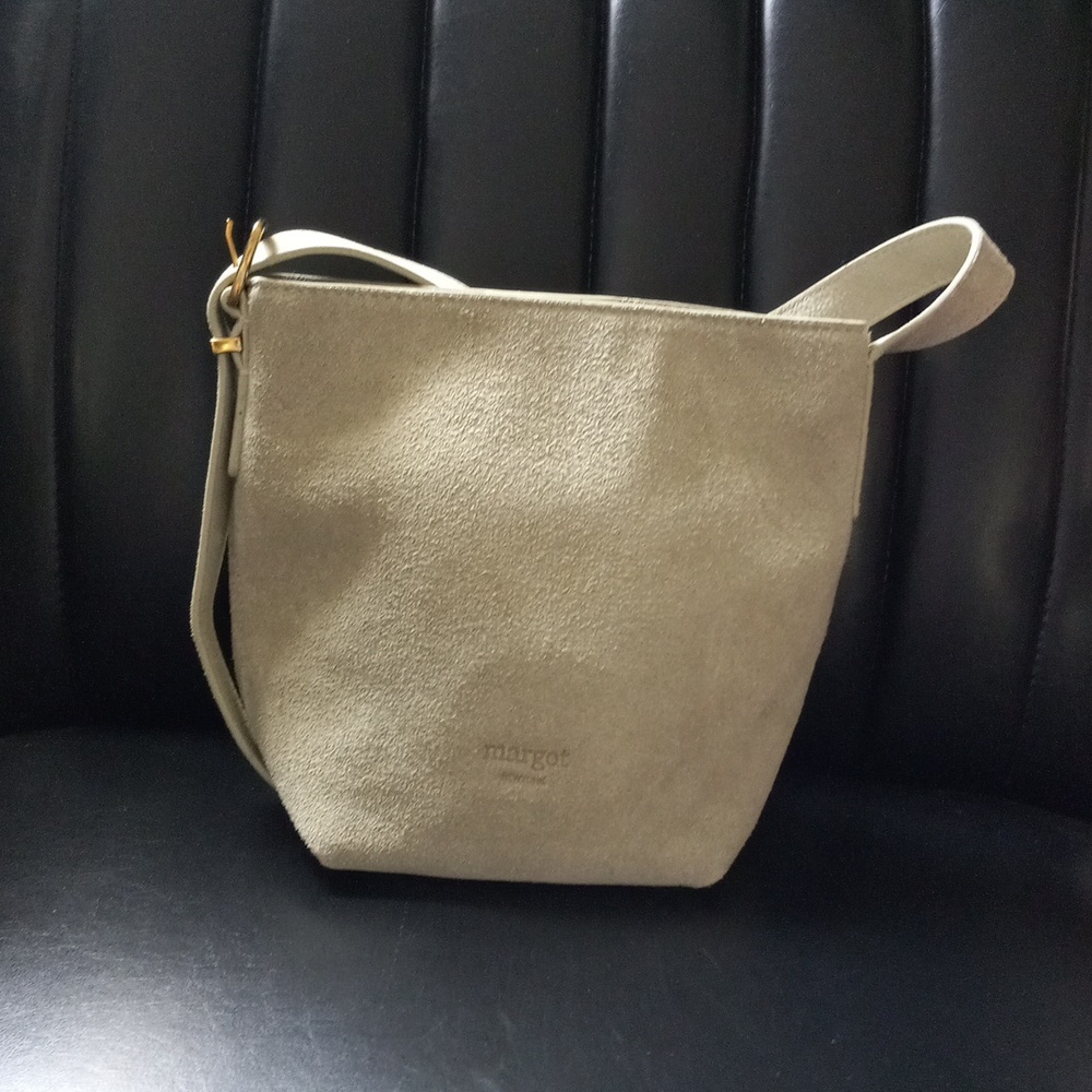MARGOT NEW YORK Kaye  Suede Crossbody Mini Bucket Bag in SAGE GREEN